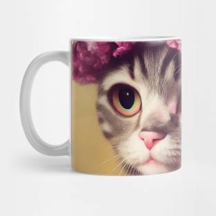 Adorable white kitty cat wearing flower crown Mug